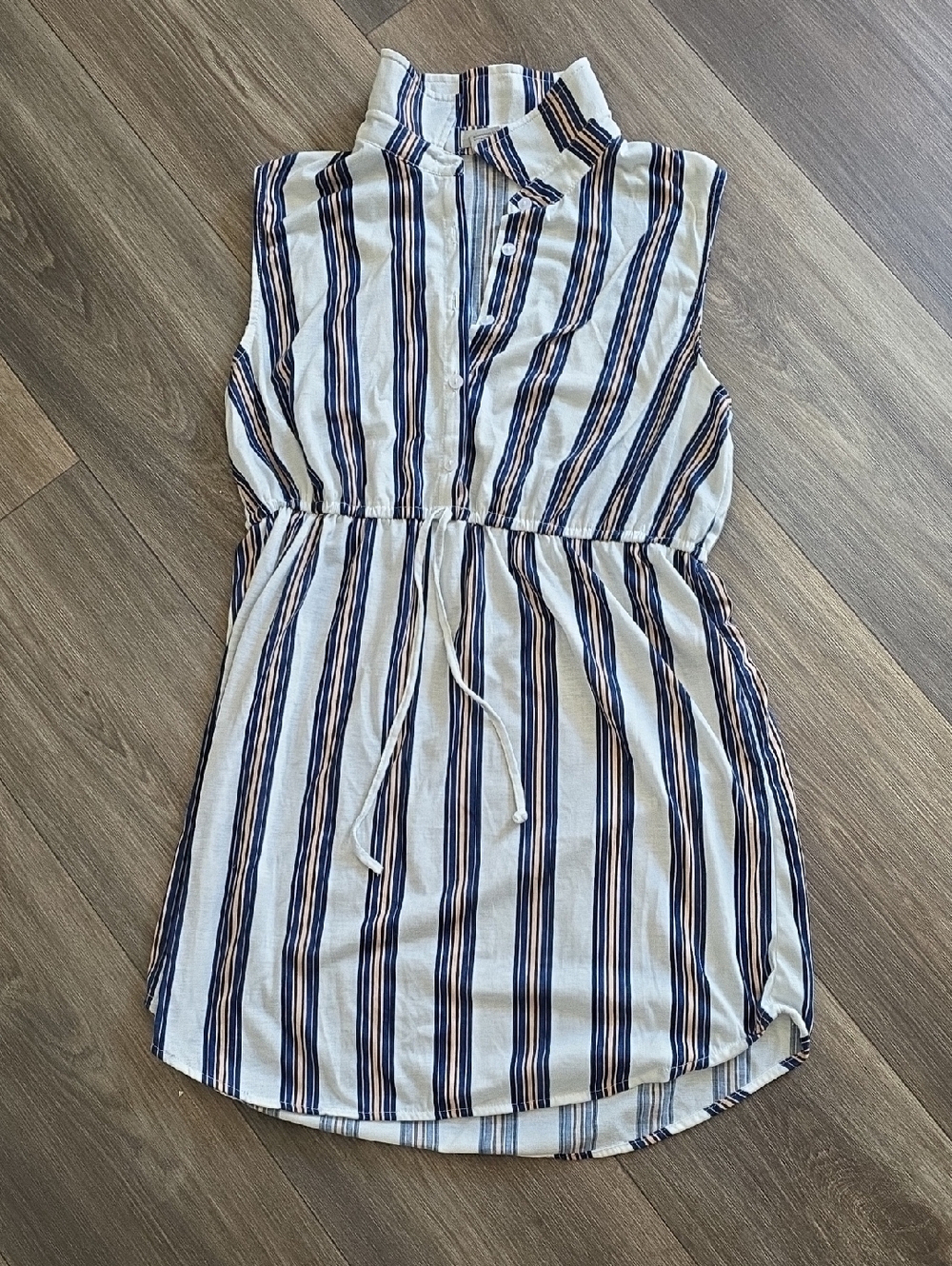 Passport Striped Button Shirt in Navy, Tan & White